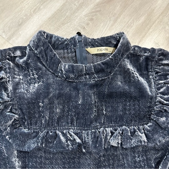 Zapelle Eshakti Houndstooth Burnout Velvet Blue Dress Sz 14 - Picture 4 of 9